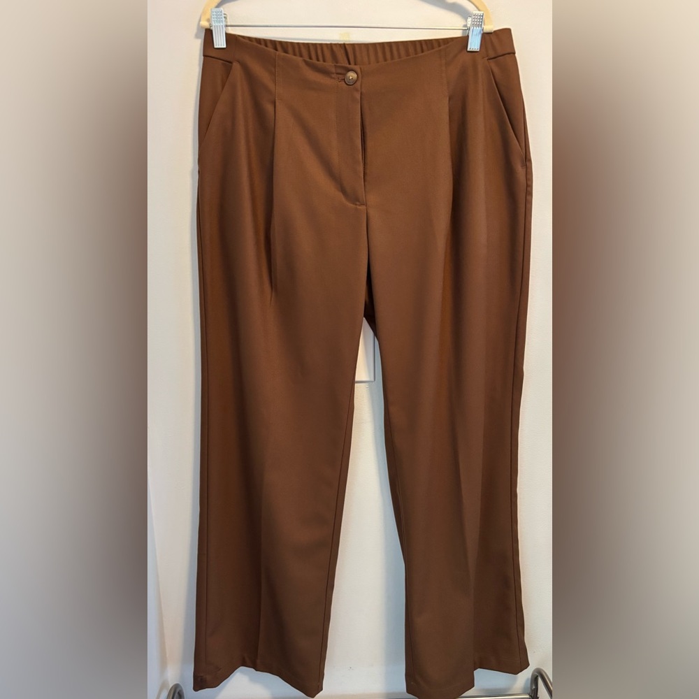 J Jill Pants Womens 14 Brown Wide Leg Pleated Pockets Office Career Work Casual